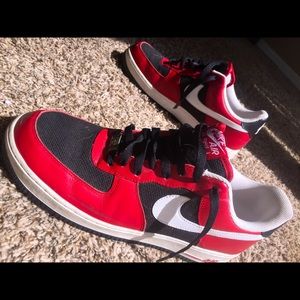 RED AND BLACK NIKE AIR FORCE ONES